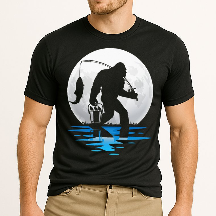 Retro Vintage Bigfoot Sasquatch Fishing Lover Fan Fisher Performance Shirt