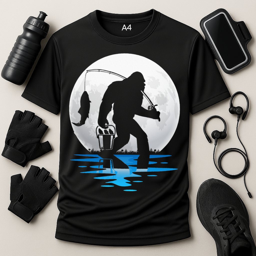 Retro Vintage Bigfoot Sasquatch Fishing Lover Fan Fisher Performance Shirt