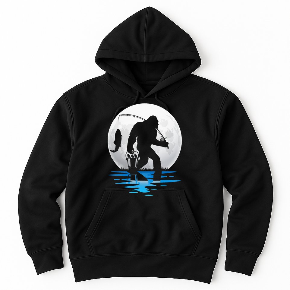 Retro Vintage Bigfoot Sasquatch Fishing Lover Fan Fisher Hoodie