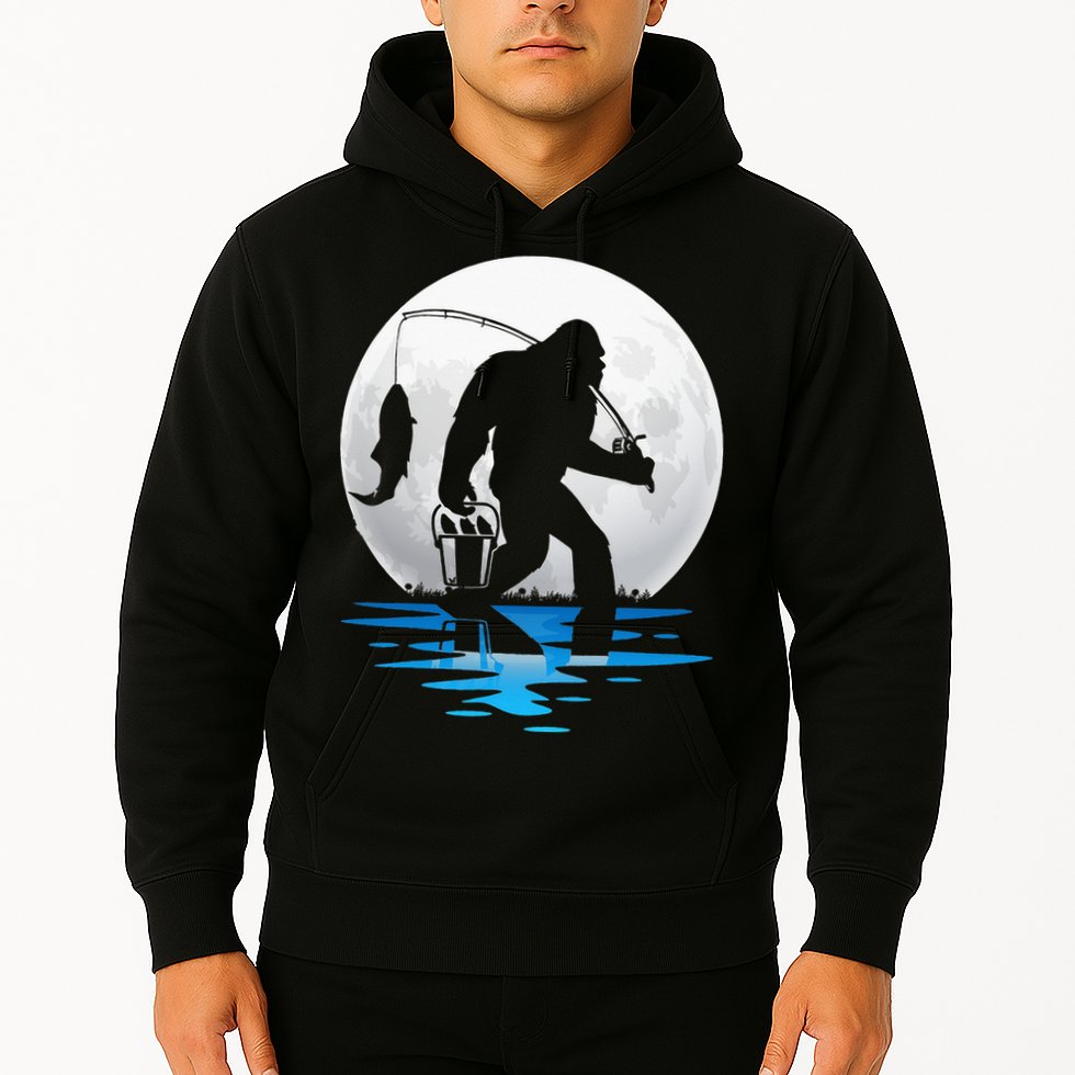 Retro Vintage Bigfoot Sasquatch Fishing Lover Fan Fisher Hoodie