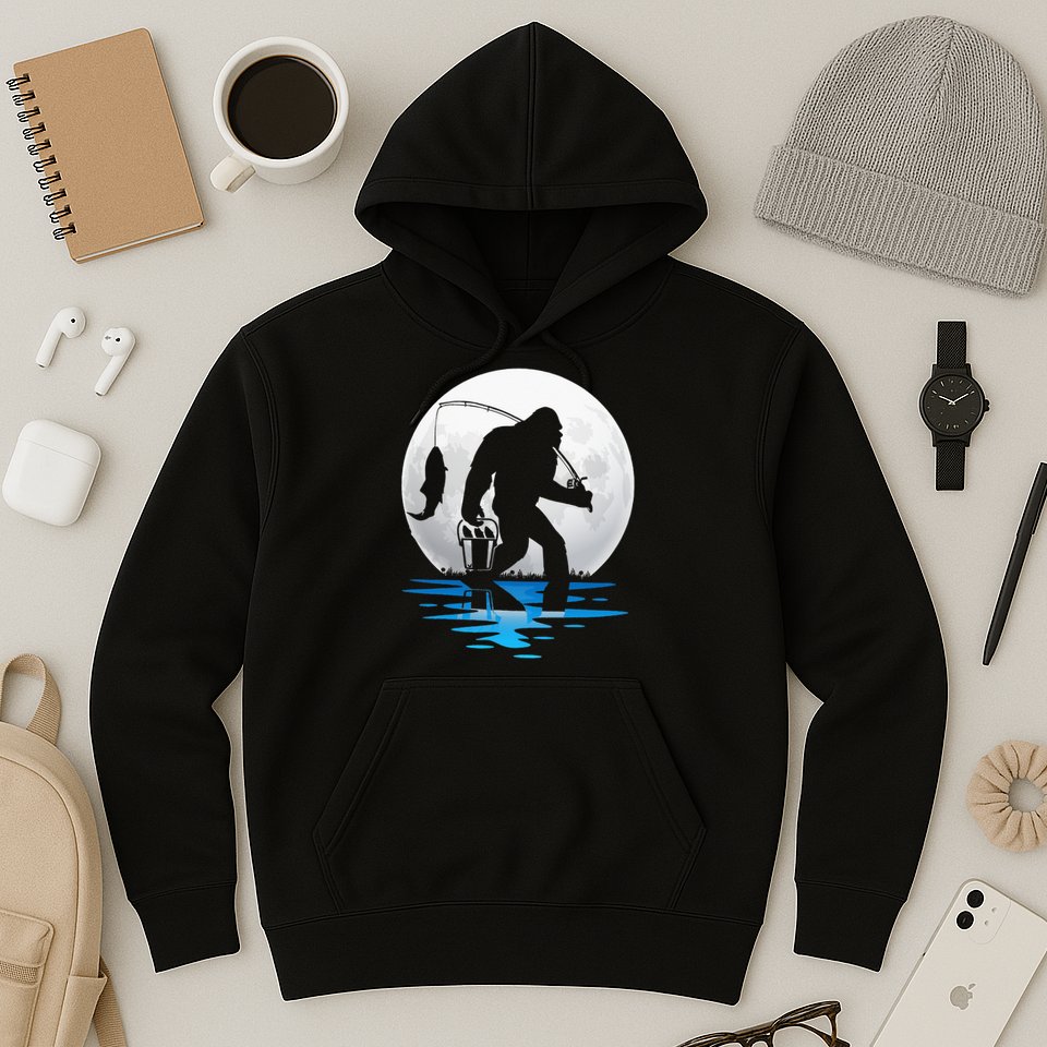 Retro Vintage Bigfoot Sasquatch Fishing Lover Fan Fisher Hoodie