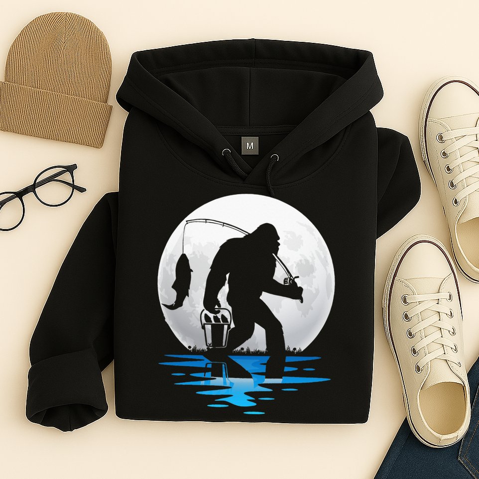 Retro Vintage Bigfoot Sasquatch Fishing Lover Fan Fisher Hoodie