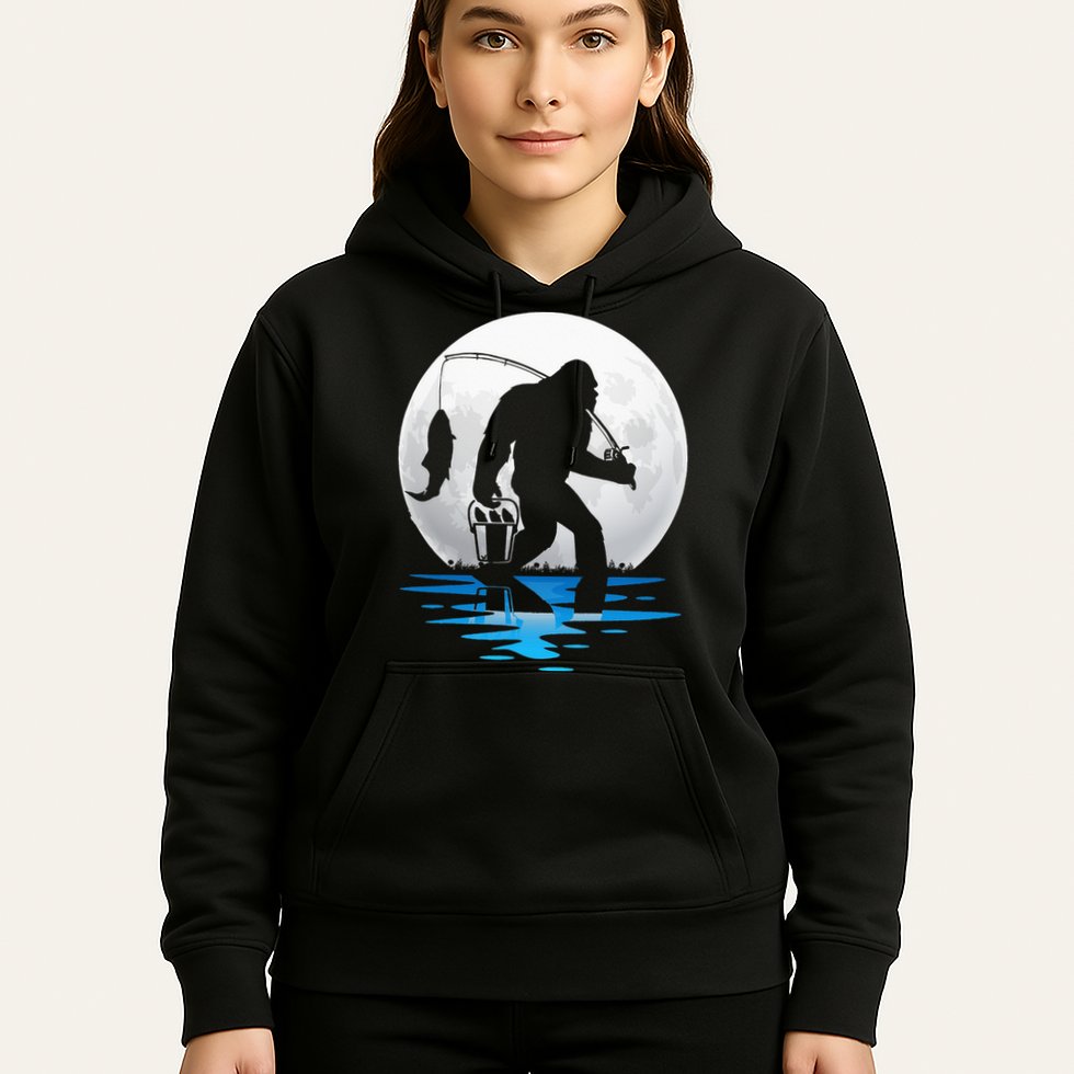 Retro Vintage Bigfoot Sasquatch Fishing Lover Fan Fisher Hoodie