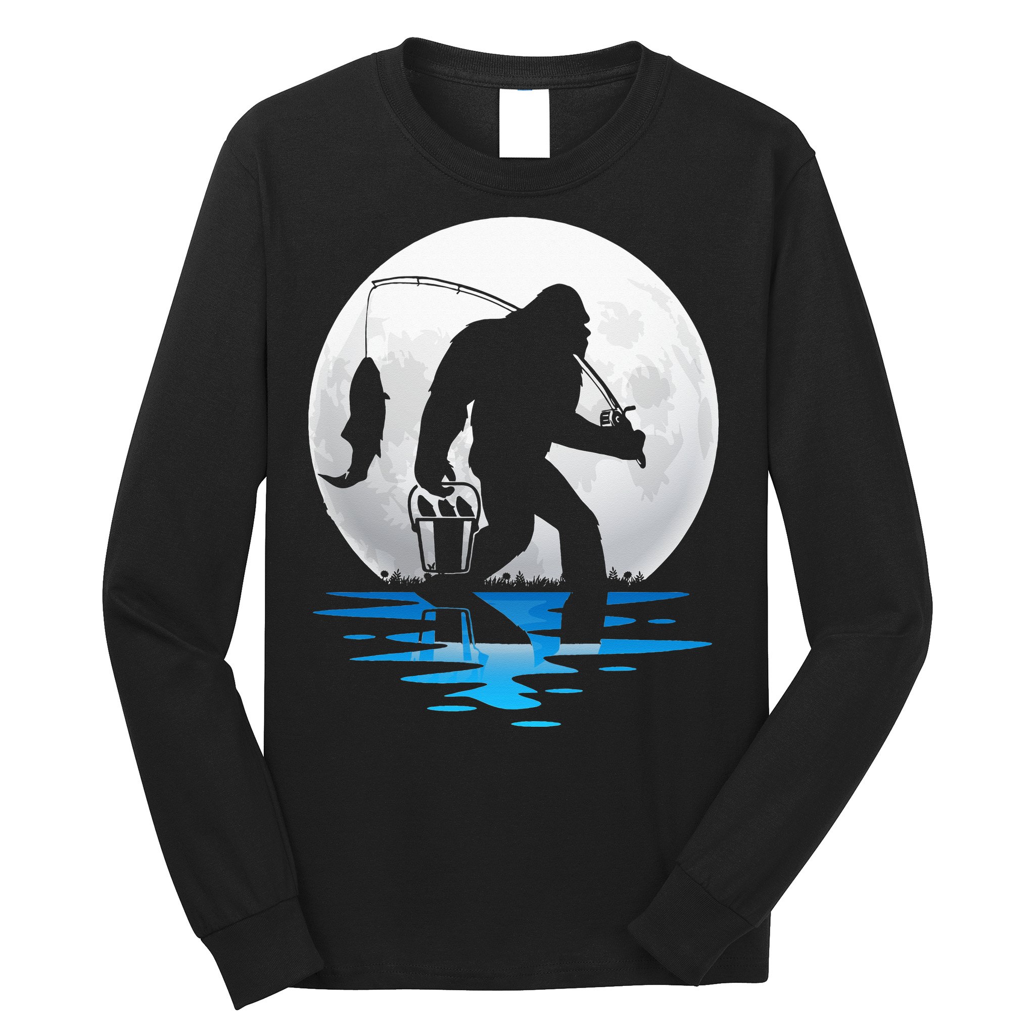 Retro Vintage Bigfoot Sasquatch Fishing Lover Fan Fisher Long Sleeve Shirt