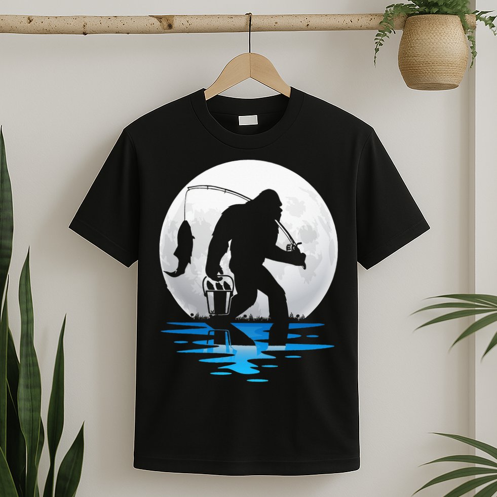 Retro Vintage Bigfoot Sasquatch Fishing Lover Fan Fisher T-Shirt