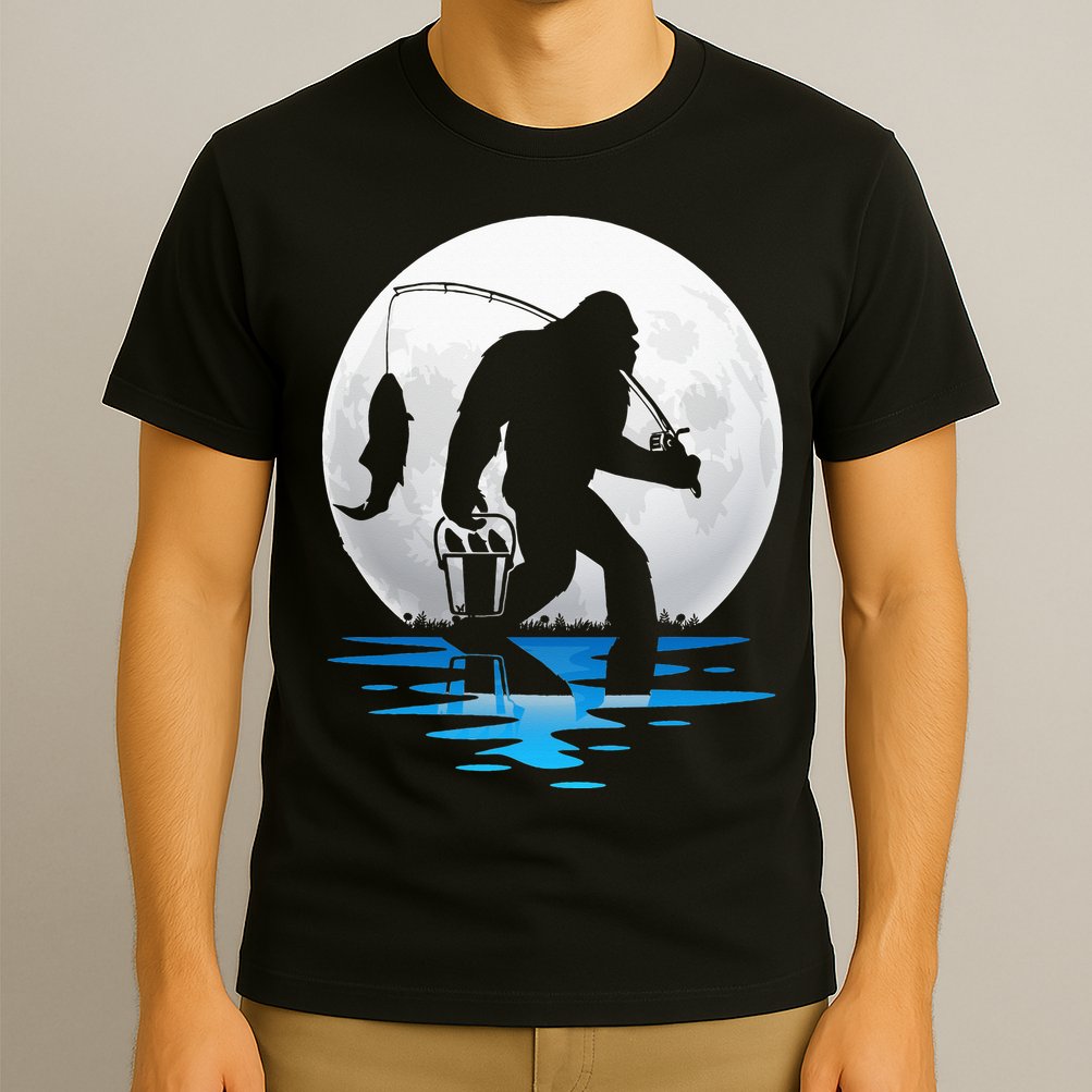 Retro Vintage Bigfoot Sasquatch Fishing Lover Fan Fisher T-Shirt