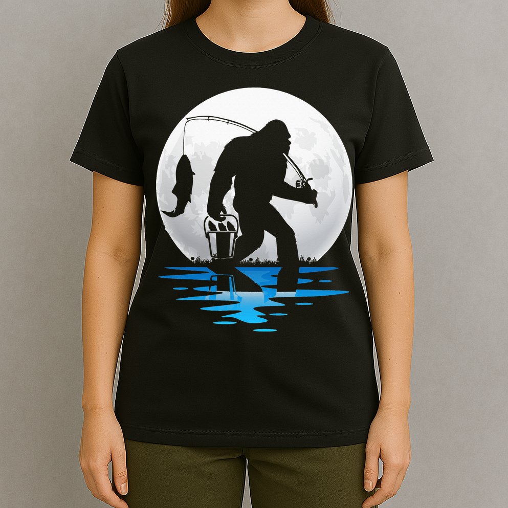 Retro Vintage Bigfoot Sasquatch Fishing Lover Fan Fisher T-Shirt