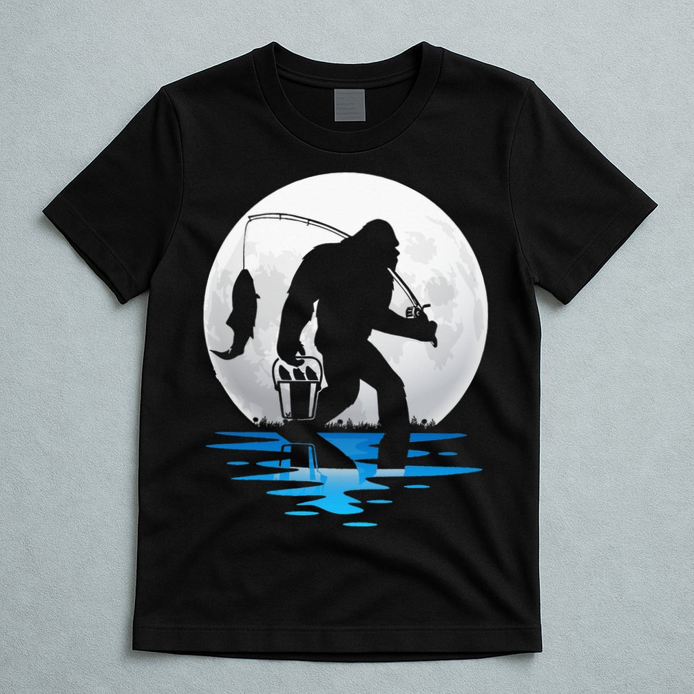 Retro Vintage Bigfoot Sasquatch Fishing Lover Fan Fisher T-Shirt