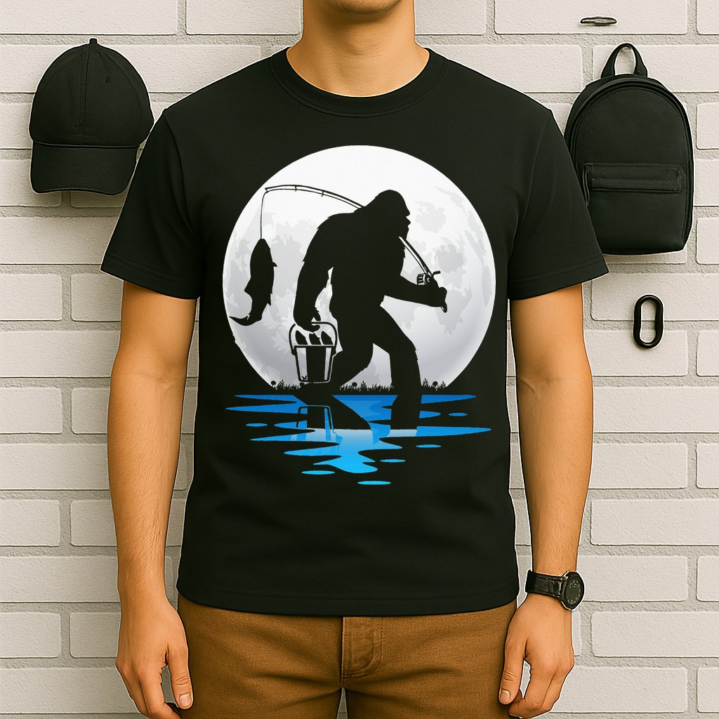 Retro Vintage Bigfoot Sasquatch Fishing Lover Fan Fisher T-Shirt