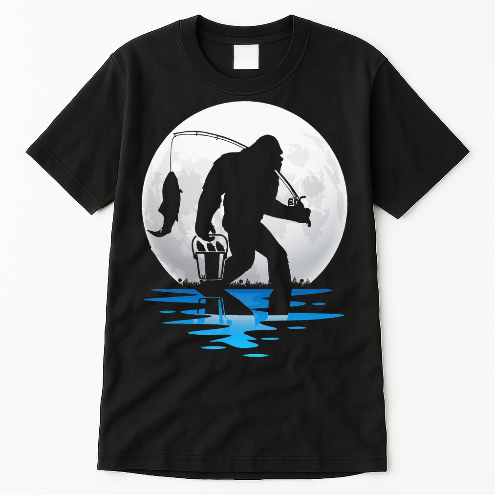 Retro Vintage Bigfoot Sasquatch Fishing Lover Fan Fisher Tall T-Shirt