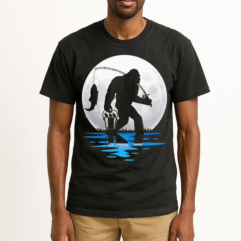 Retro Vintage Bigfoot Sasquatch Fishing Lover Fan Fisher Tall T-Shirt