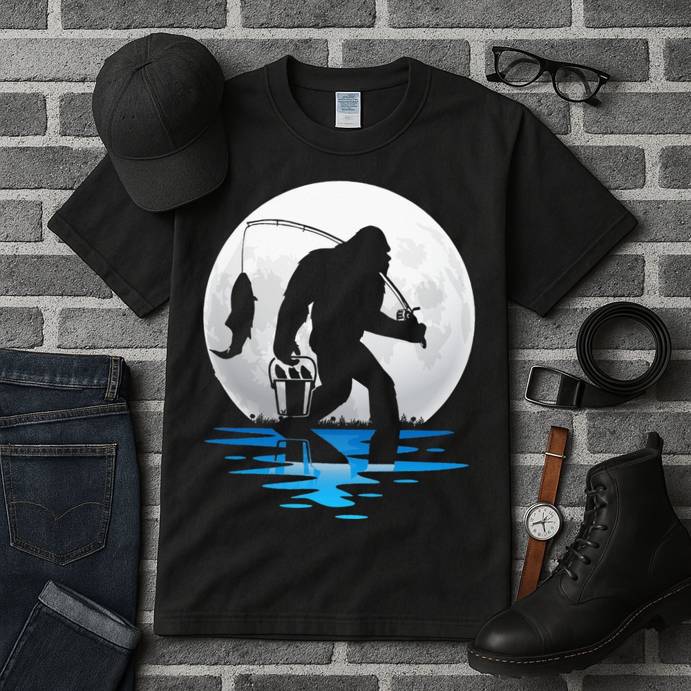 Retro Vintage Bigfoot Sasquatch Fishing Lover Fan Fisher Tall T-Shirt
