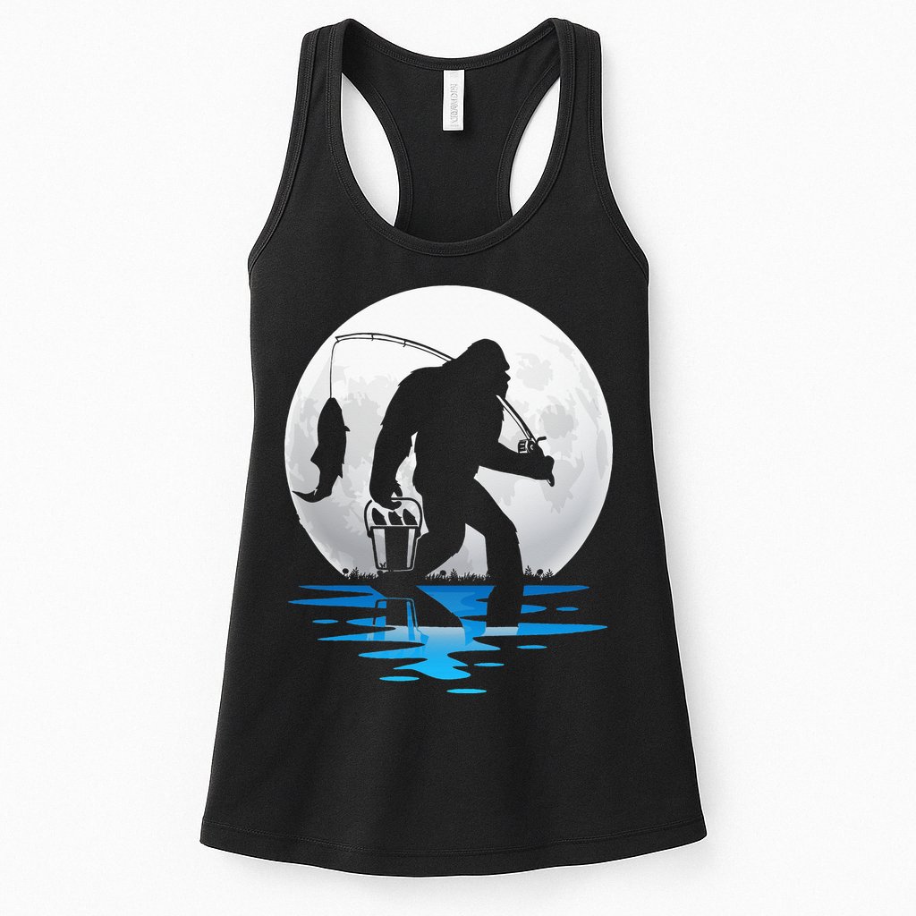Retro Vintage Bigfoot Sasquatch Fishing Lover Fan Fisher Womens Tank Top