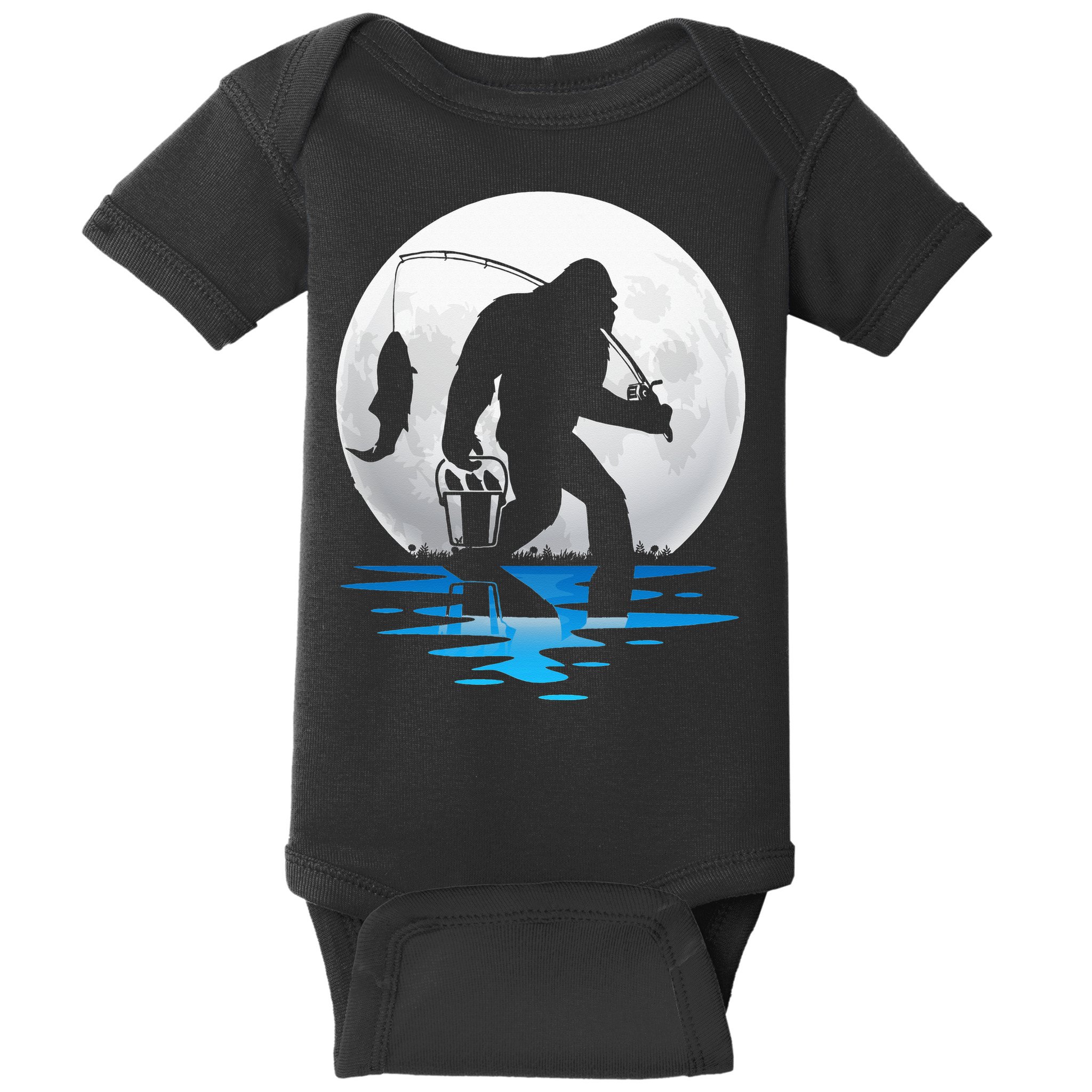 Retro Vintage Bigfoot Sasquatch Fishing Lover Fan Fisher Baby Bodysuit