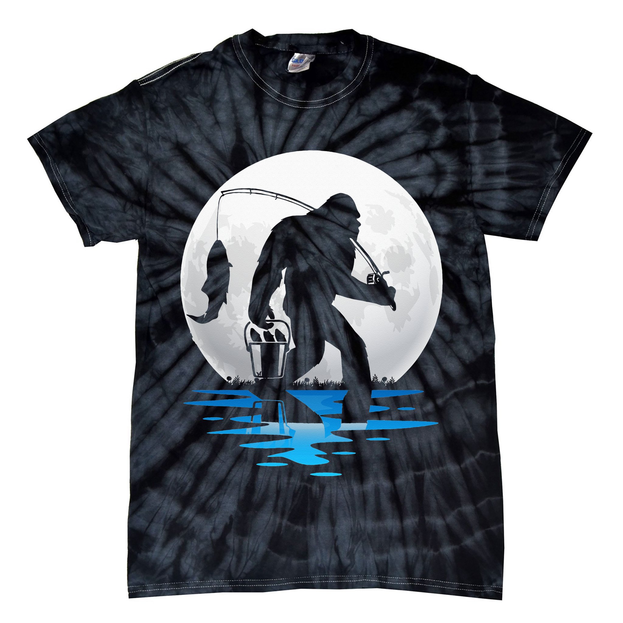 Retro Vintage Bigfoot Sasquatch Fishing Lover Fan Fisher Tie-Dye T-Shirt