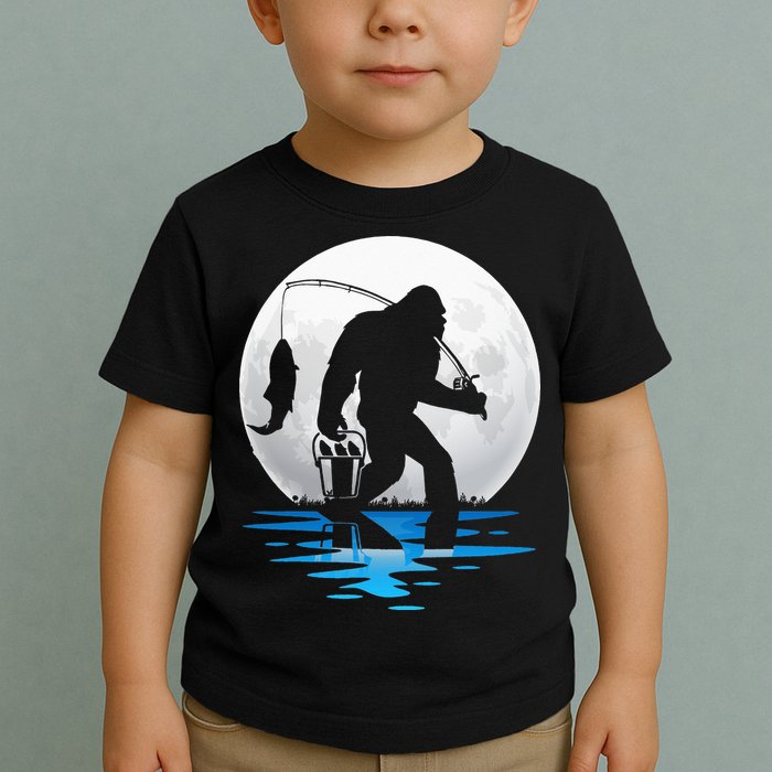 Retro Vintage Bigfoot Sasquatch Fishing Lover Fan Fisher Toddler T-Shirt