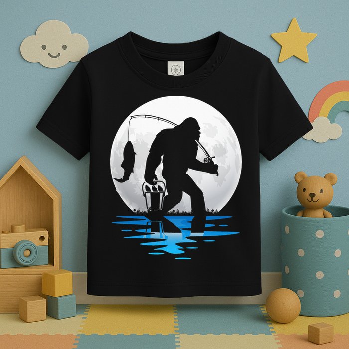 Retro Vintage Bigfoot Sasquatch Fishing Lover Fan Fisher Toddler T-Shirt