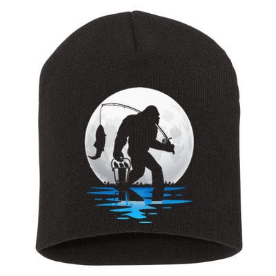 Retro Vintage Bigfoot Sasquatch Fishing Lover Fan Fisher Short Acrylic Beanie