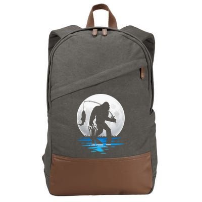 Retro Vintage Bigfoot Sasquatch Fishing Lover Fan Fisher Cotton Canvas Backpack