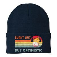 Retro Vintage Burnt Out But Optimistic Funny Saying Knit Cap Winter Beanie