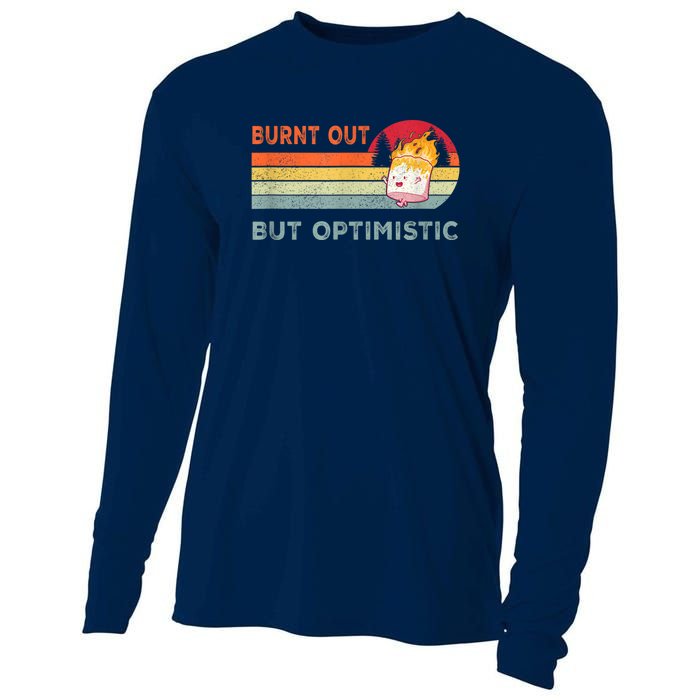 Retro Vintage Burnt Out But Optimistic Funny Saying Cooling Performance Long Sleeve Crew