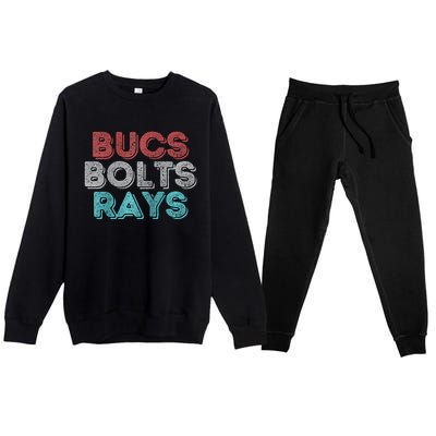 Retro Vintage Bucs Bolts Rays Raglan Baseball Premium Crewneck Sweatsuit Set