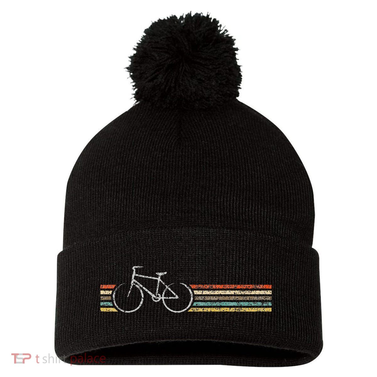 Retro Vintage Bicycle T Bike Biking Cycle Cycling Gift Pom Pom 12in Knit Beanie