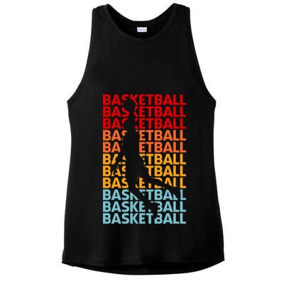 Retro Vintage Basketball Typography Basketball Player Silhouette Basketball Fan Ladies PosiCharge Tri-Blend Wicking Tank