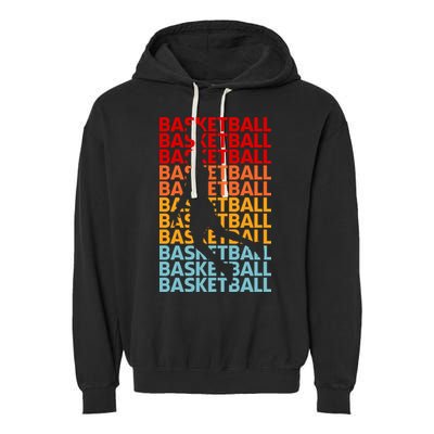 Retro Vintage Basketball Typography Basketball Player Silhouette Basketball Fan Garment-Dyed Fleece Hoodie
