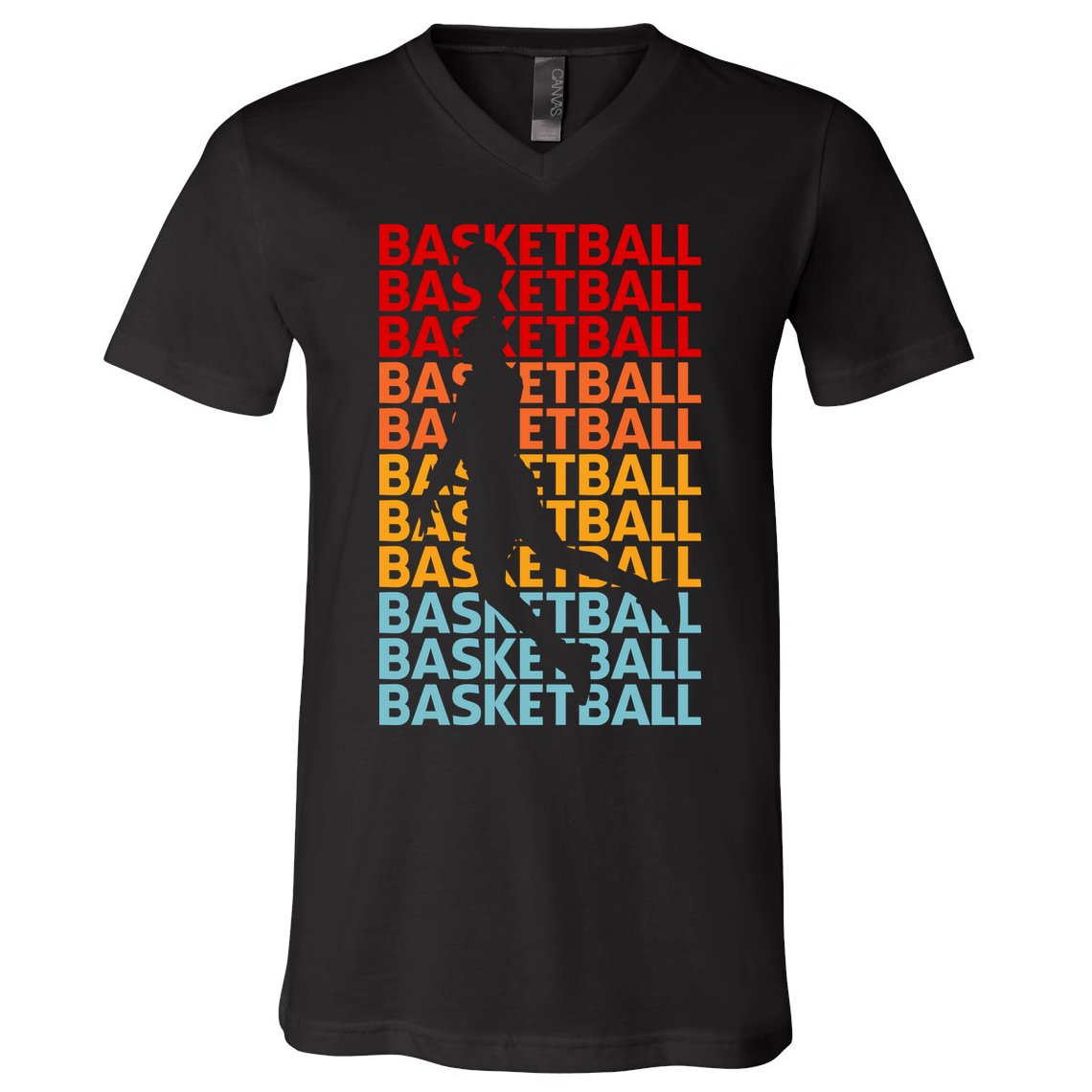 Retro Vintage Basketball Typography Basketball Player Silhouette Basketball Fan V-Neck T-Shirt