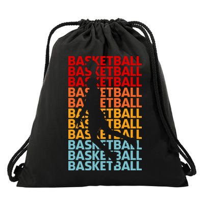 Retro Vintage Basketball Typography Basketball Player Silhouette Basketball Fan Drawstring Bag