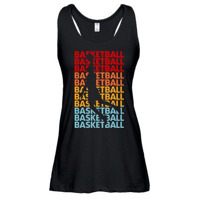 Retro Vintage Basketball Typography Basketball Player Silhouette Basketball Fan Ladies Essential Flowy Tank