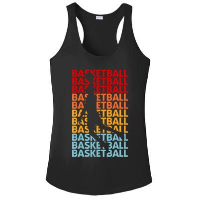Retro Vintage Basketball Typography Basketball Player Silhouette Basketball Fan Ladies PosiCharge Competitor Racerback Tank