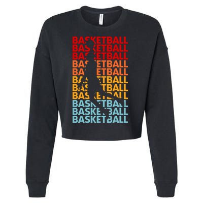 Retro Vintage Basketball Typography Basketball Player Silhouette Basketball Fan Cropped Pullover Crew