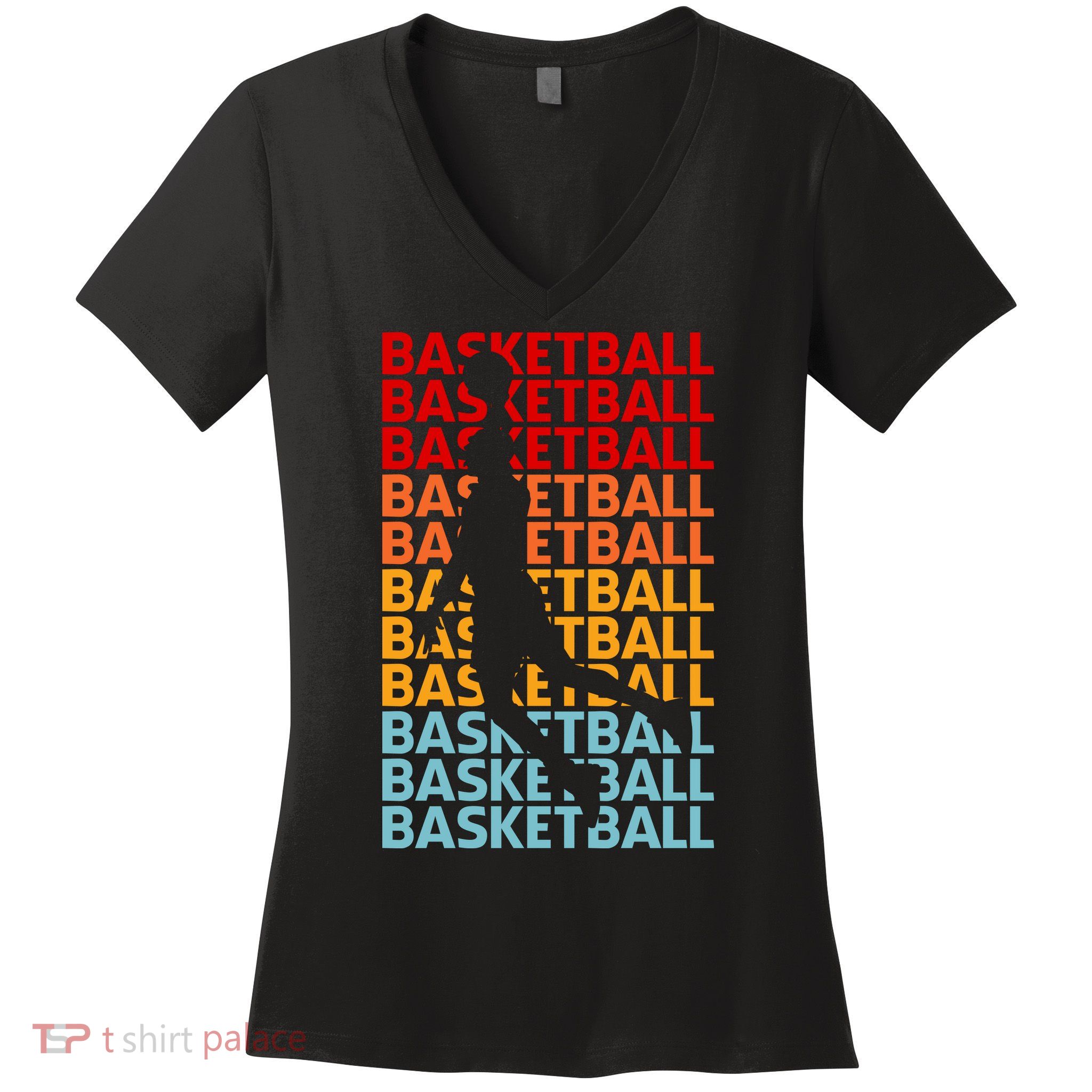 Retro Vintage Basketball Typography Basketball Player Silhouette Basketball Fan Women's V-Neck T-Shirt