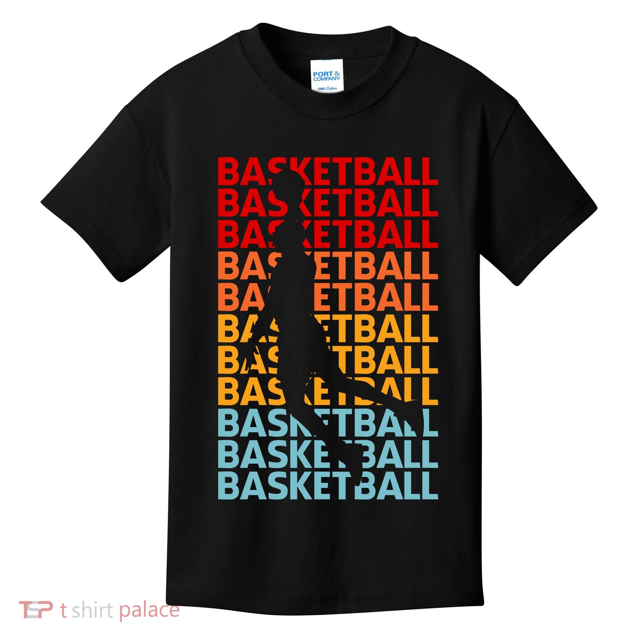 Retro Vintage Basketball Typography Basketball Player Silhouette Basketball Fan Kids T-Shirt