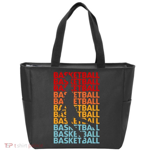 Retro Vintage Basketball Typography Basketball Player Silhouette Basketball Fan Zip Tote Bag