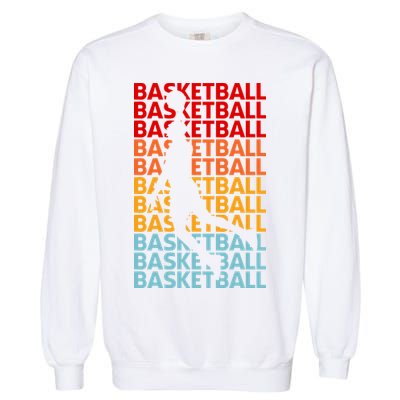 Retro Vintage Basketball Typography Basketball Player Silhouette Basketball Fan Garment-Dyed Sweatshirt