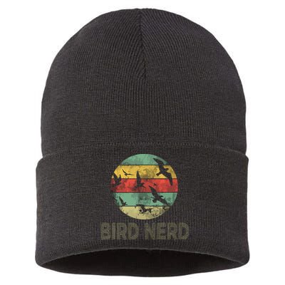 Retro Vintage Birding Bird Watching Funny Bird Watcher Sustainable Knit Beanie