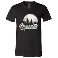 Retro Vintage Cincinnati City Baseball Lovers Baseball Fans V-Neck T-Shirt