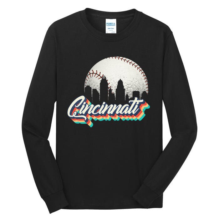 Retro Vintage Cincinnati City Baseball Lovers Baseball Fans Tall Long Sleeve T-Shirt