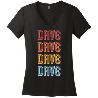 Retro Vintage Custom Name Dave Women's V-Neck T-Shirt