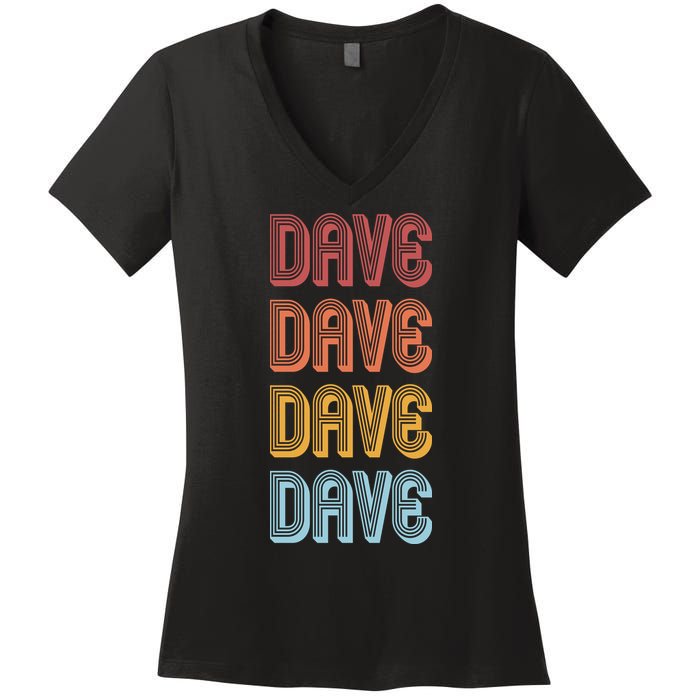 Retro Vintage Custom Name Dave Women's V-Neck T-Shirt