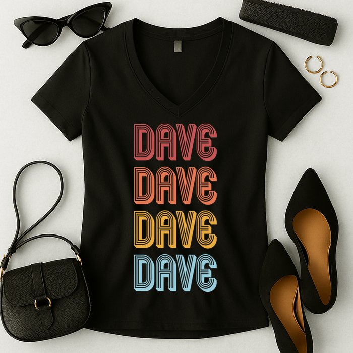 Retro Vintage Custom Name Dave Women's V-Neck T-Shirt