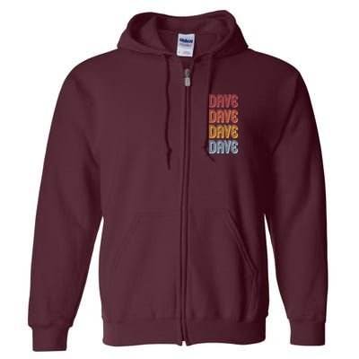 Retro Vintage Custom Name Dave Full Zip Hoodie