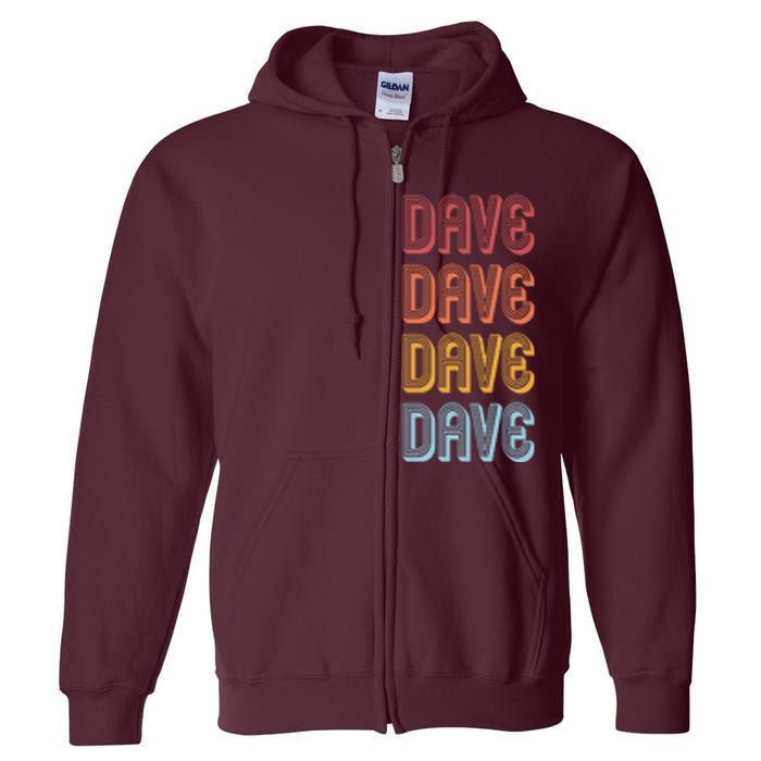 Retro Vintage Custom Name Dave Full Zip Hoodie