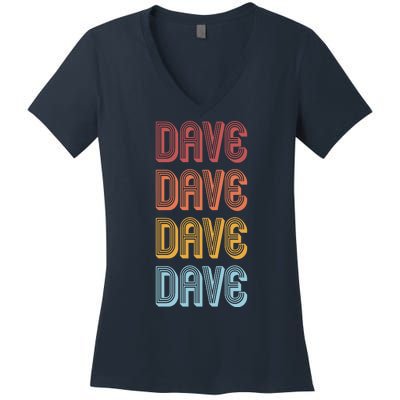 Retro Vintage Custom Name Dave Women's V-Neck T-Shirt