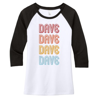 Retro Vintage Custom Name Dave Women's Tri-Blend 3/4-Sleeve Raglan Shirt