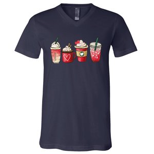 Retro Valentine Coffee Heart Valentine Mugs Coffee Lover V-Neck T-Shirt