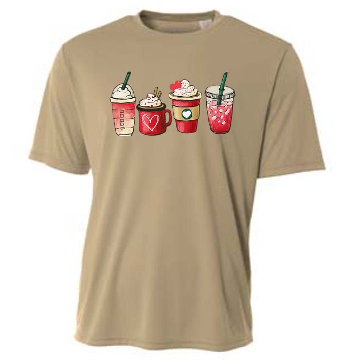 Retro Valentine Coffee Heart Valentine Mugs Coffee Lover Cooling Performance Crew T-Shirt